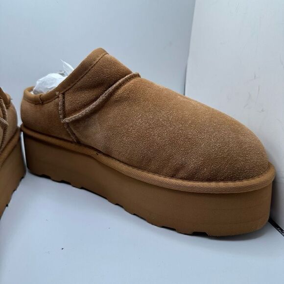 CUSHIONAIRE Women's Genuine Suede Cozy Mule Platform +Memory Foam 11 CHESTNUT - Picture 6 of 7